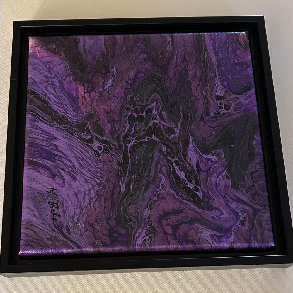 Purple Abstract Fluid Art Canvas in Black Frame